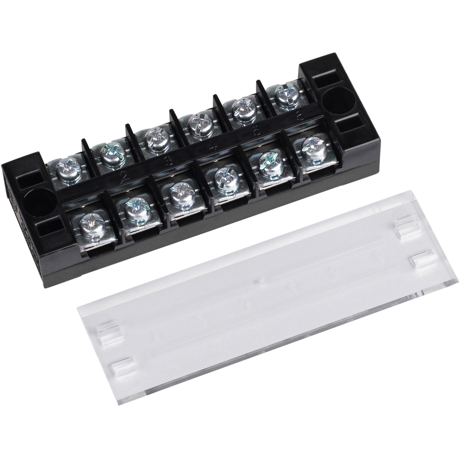 6 Pole 25A Barrier Terminal Strip with Snap-on Clear Plastic Cover